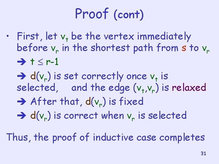 Proof (cont) • First, let vt be the vertex immediately before vr in the
