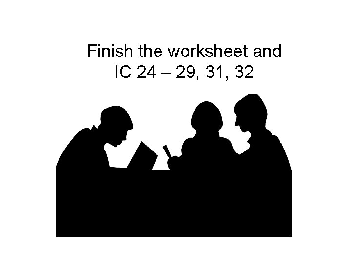 Finish the worksheet and IC 24 – 29, 31, 32 