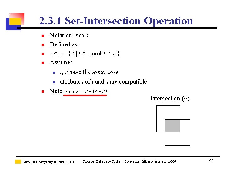 2. 3. 1 Set-Intersection Operation n n Notation: r s Defined as: r s 2. 3. 1 Set-Intersection Operation n n Notation: r s Defined as: r s