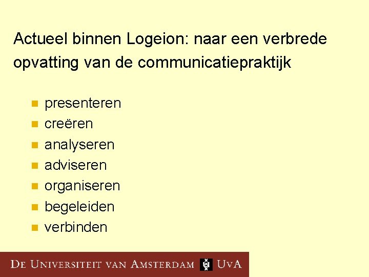 Actueel binnen Logeion: naar een verbrede opvatting van de communicatiepraktijk n n n n