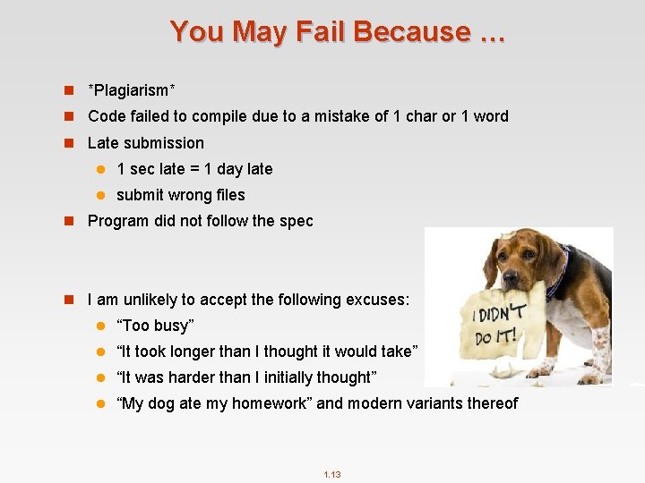 You May Fail Because … n *Plagiarism* n Code failed to compile due to