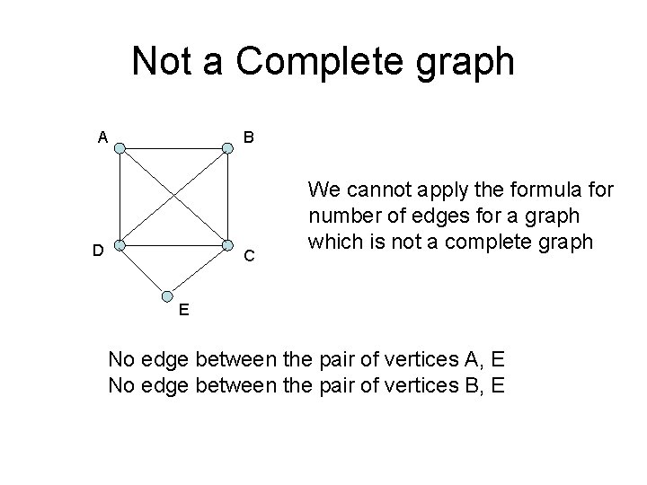 Not a Complete graph A B D C We cannot apply the formula for