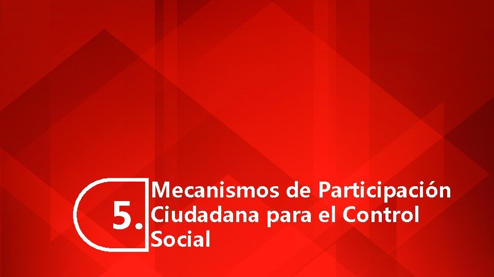 5. Mecanismos de Participación Ciudadana para el Control Social 5. Mecanismos de Participación Ciudadana para el Control Social