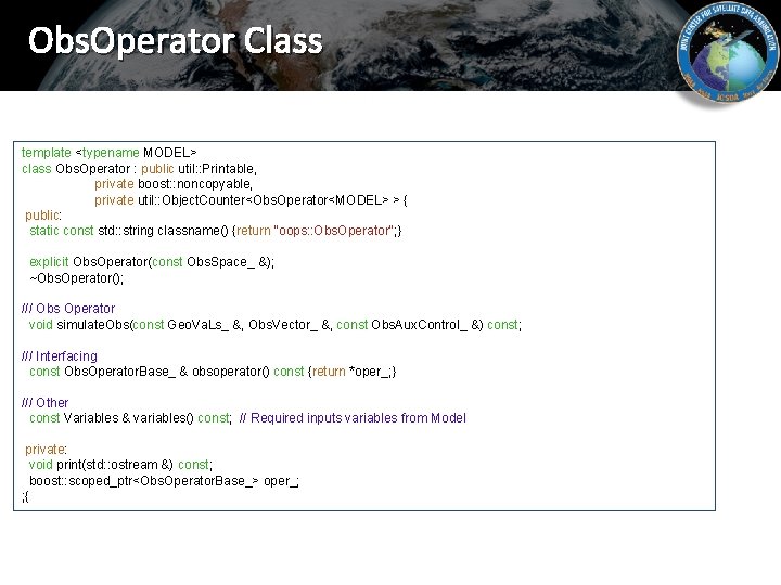Obs. Operator Class template <typename MODEL> class Obs. Operator : public util: : Printable,