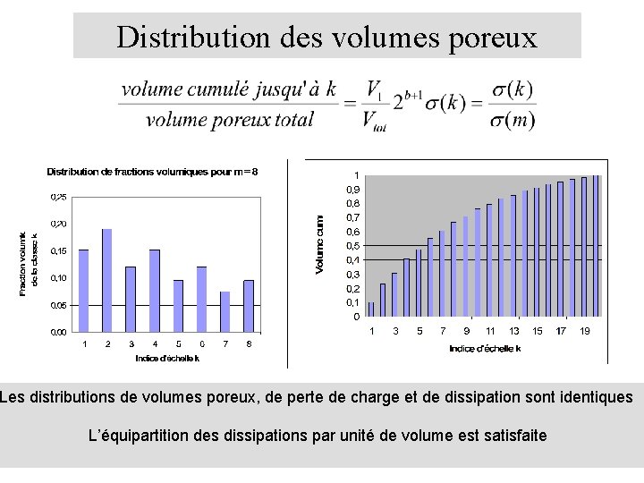 Distribution des volumes poreux Les distributions de volumes poreux, de perte de charge et