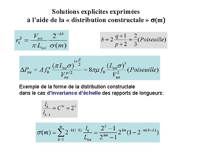 Solutions explicites exprimées à l’aide de la « distribution constructale » s(m) Exemple de