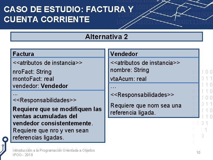 CASO DE ESTUDIO: FACTURA Y CUENTA CORRIENTE Alternativa 2 Factura <<atributos de instancia>> nro.