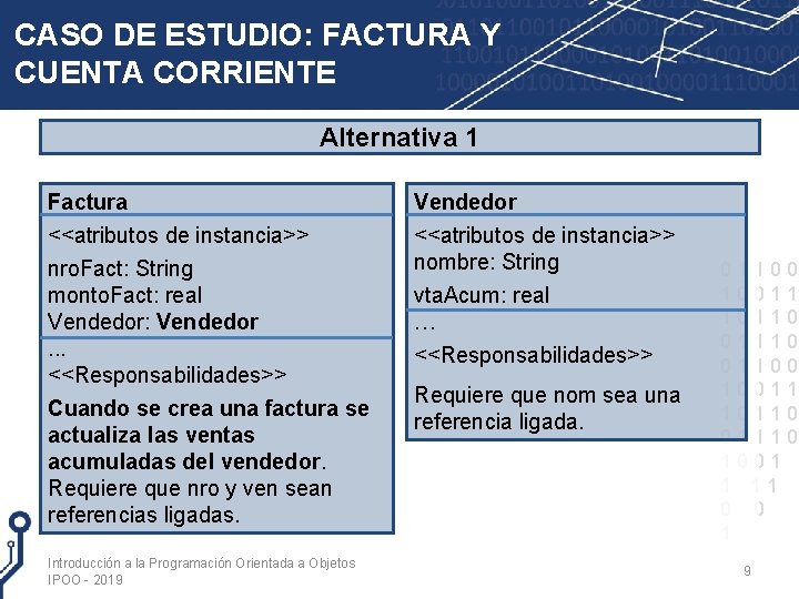 CASO DE ESTUDIO: FACTURA Y CUENTA CORRIENTE Alternativa 1 Factura <<atributos de instancia>> nro.