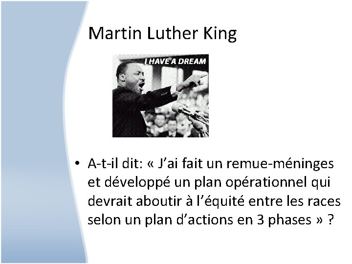 Martin Luther King • A-t-il dit: « J’ai fait un remue-méninges et développé un