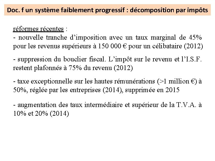 Doc. f un système faiblement progressif : décomposition par impôts réformes récentes : -