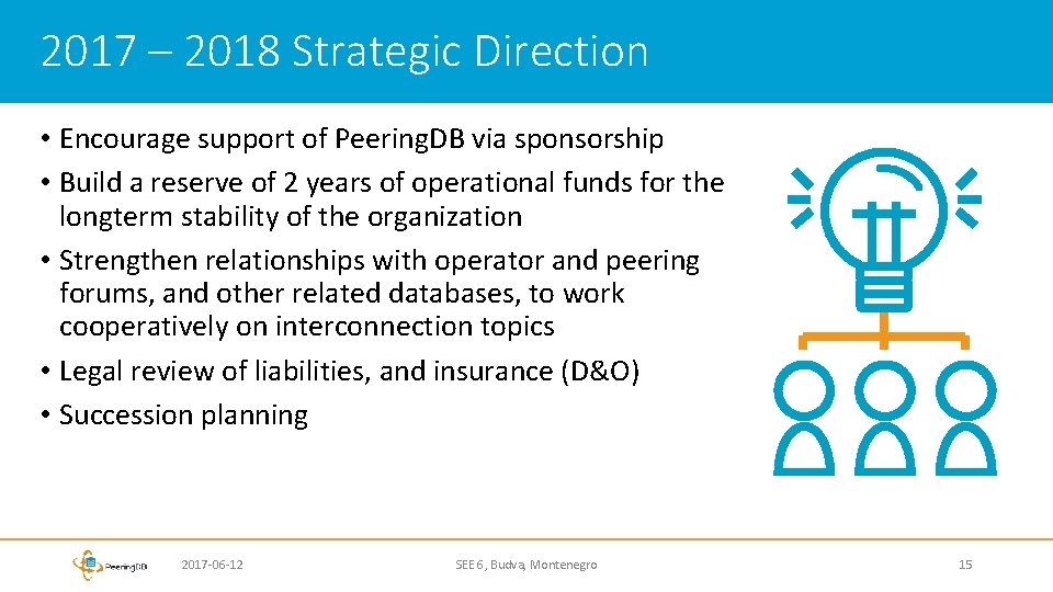 2017 – 2018 Strategic Direction • Encourage support of Peering. DB via sponsorship •