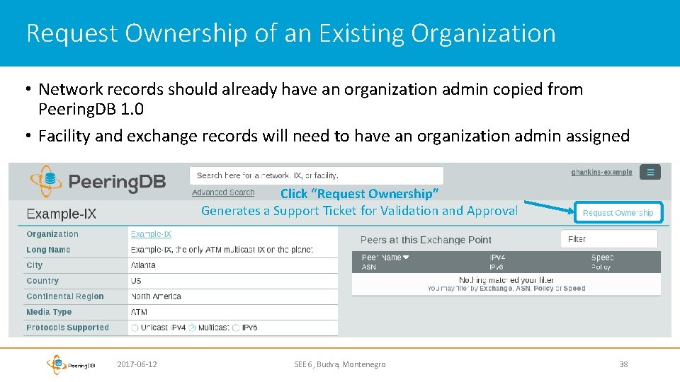 Request Ownership of an Existing Organization • Network records should already have an organization