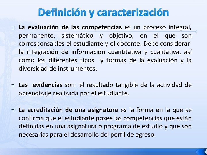 Definición y caracterización � � � La evaluación de las competencias es un proceso