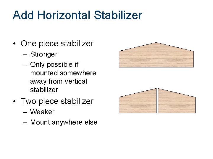 Add Horizontal Stabilizer • One piece stabilizer – Stronger – Only possible if mounted