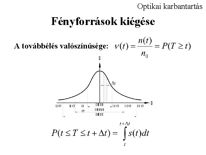 Optikai karbantartás Fényforrások kiégése A továbbélés valószínűsége: 