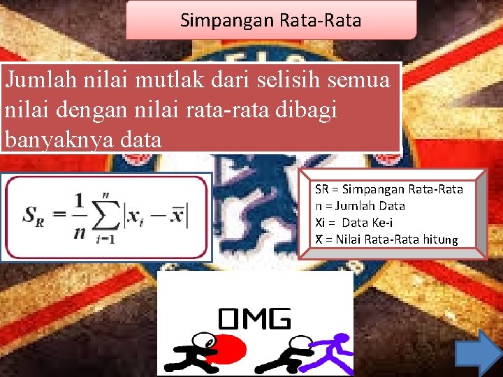 Simpangan Rata-Rata Jumlah nilai mutlak dari selisih semua nilai dengan nilai rata-rata dibagi banyaknya