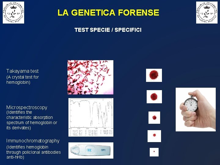 LA GENETICA FORENSE TEST SPECIE / SPECIFICI Takayama test (A crystal test for hemoglobin)