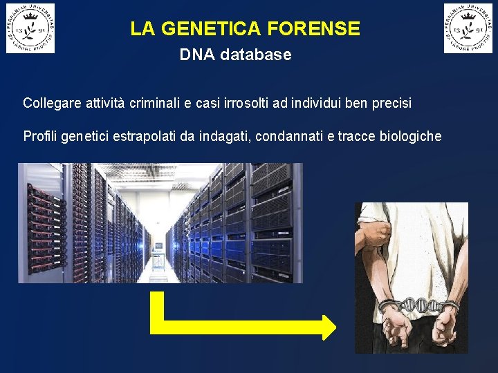 LA GENETICA FORENSE DNA database Collegare attività criminali e casi irrosolti ad individui ben