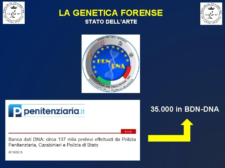 LA GENETICA FORENSE STATO DELL’ARTE 35. 000 in BDN-DNA 