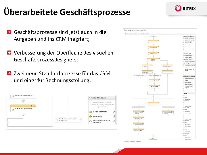 Überarbeitete Geschäftsprozesse sind jetzt auch in die Aufgaben und ins CRM inegriert; Verbesserung der