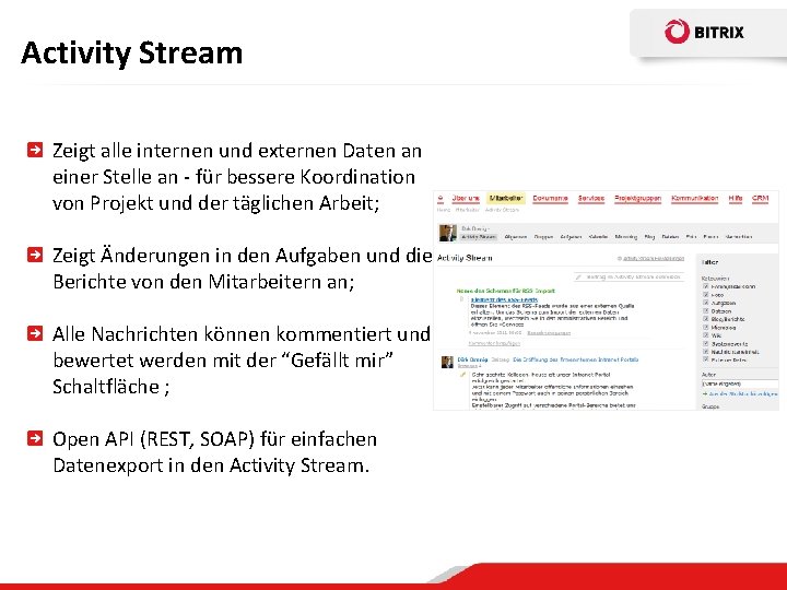 Activity Stream Zeigt alle internen und externen Daten an einer Stelle an - für