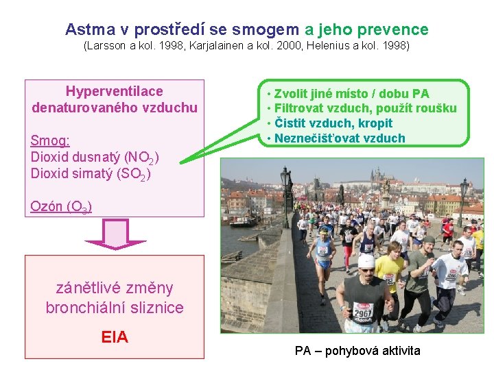 Astma v prostředí se smogem a jeho prevence (Larsson a kol. 1998, Karjalainen a