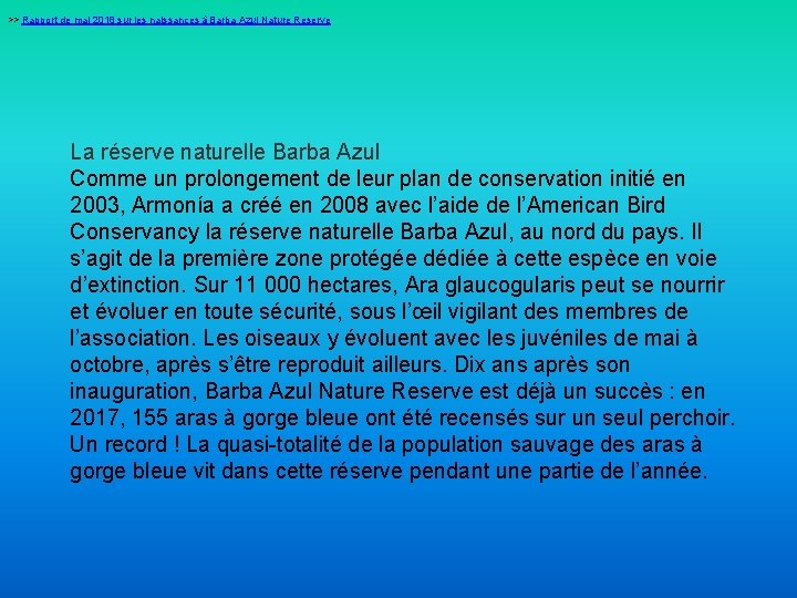 >> Rapport de mai 2018 sur les naissances à Barba Azul Nature Reserve La