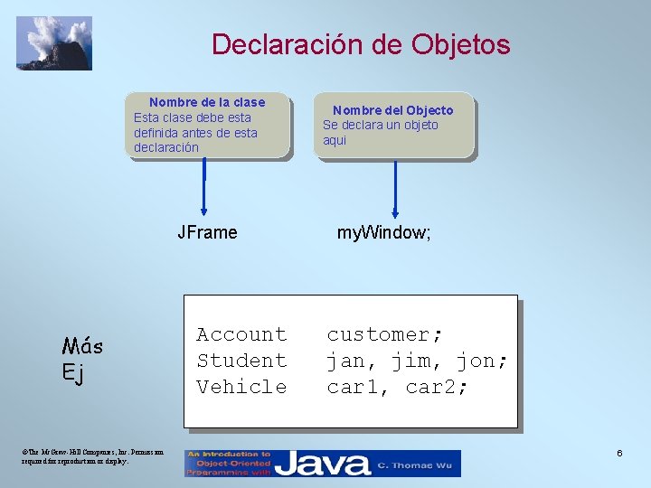 Declaración de Objetos Nombre de la clase Esta clase debe esta definida antes de