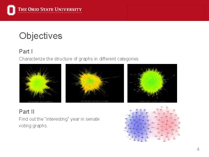 Objectives Part I Characterize the structure of graphs in different categories. Part II Find