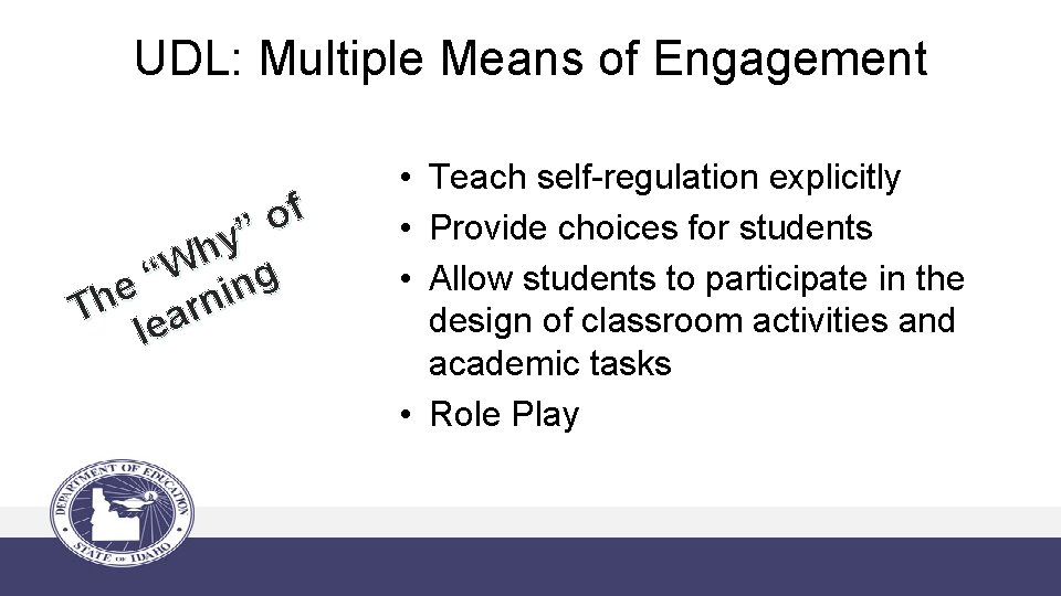 UDL: Multiple Means of Engagement f o ” y h W g “ e