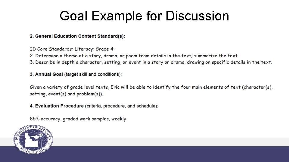 Goal Example for Discussion 