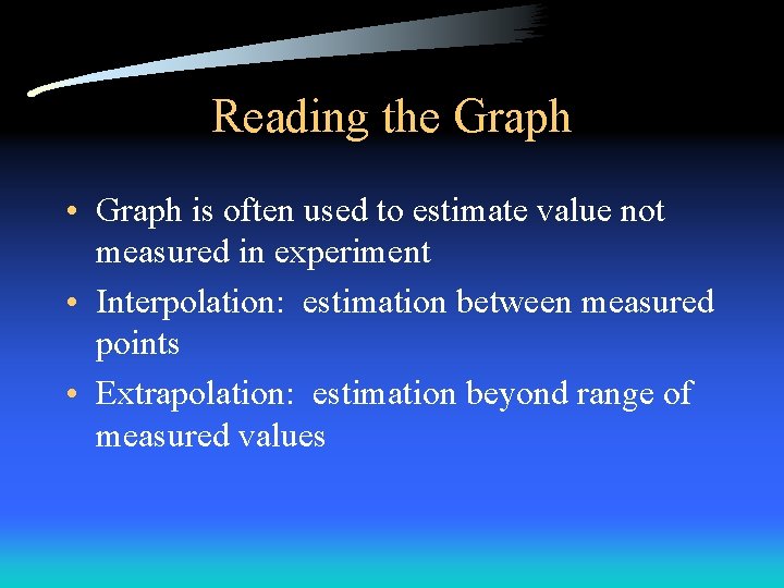 Reading the Graph • Graph is often used to estimate value not measured in Reading the Graph • Graph is often used to estimate value not measured in
