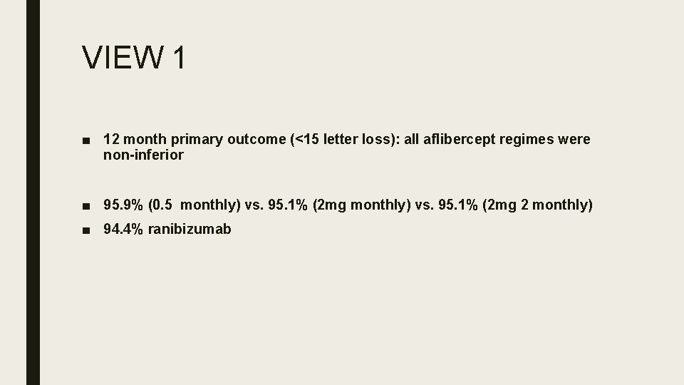 VIEW 1 ■ 12 month primary outcome (<15 letter loss): all aflibercept regimes were