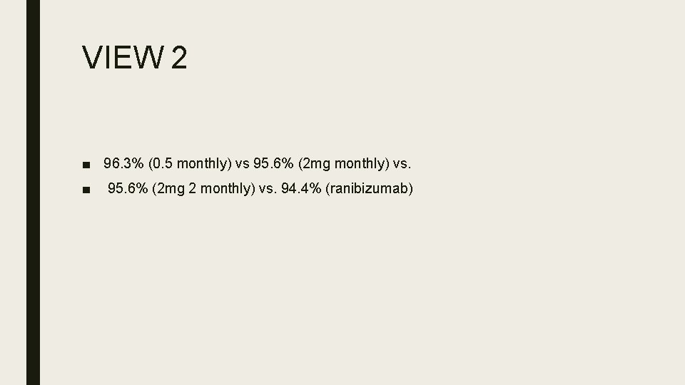 VIEW 2 ■ 96. 3% (0. 5 monthly) vs 95. 6% (2 mg monthly)