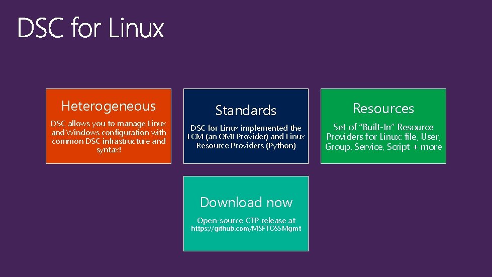 Heterogeneous DSC allows you to manage Linux and Windows configuration with common DSC infrastructure