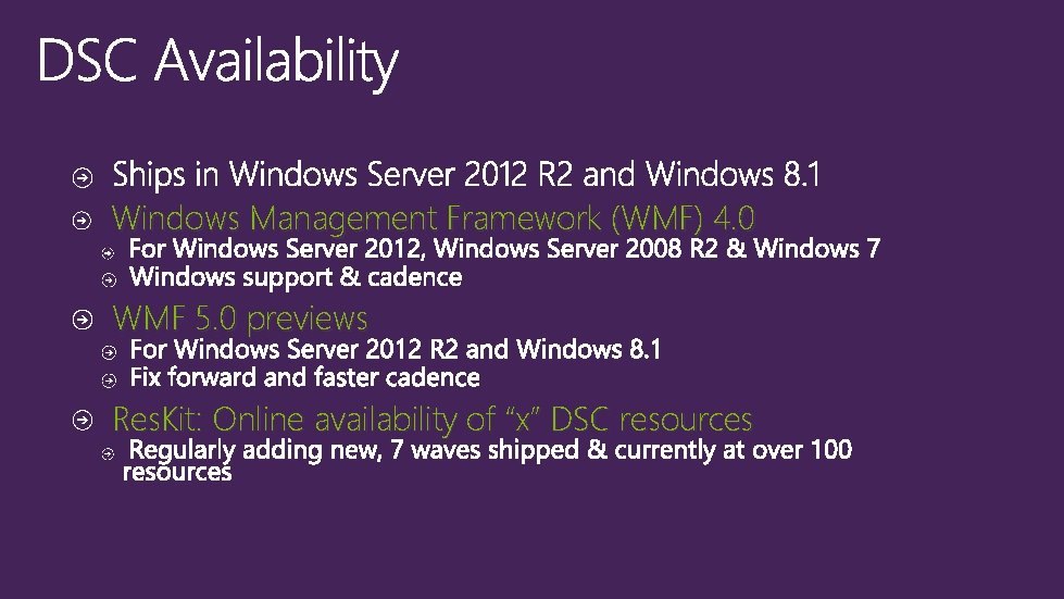 Windows Management Framework (WMF) 4. 0 WMF 5. 0 previews Res. Kit: Online availability