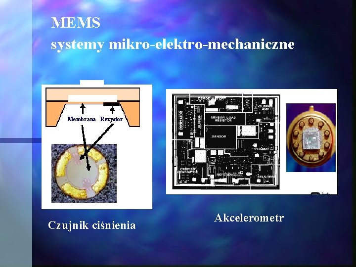 MEMS systemy mikro-elektro-mechaniczne Membrana Rezystor Czujnik ciśnienia Akcelerometr 