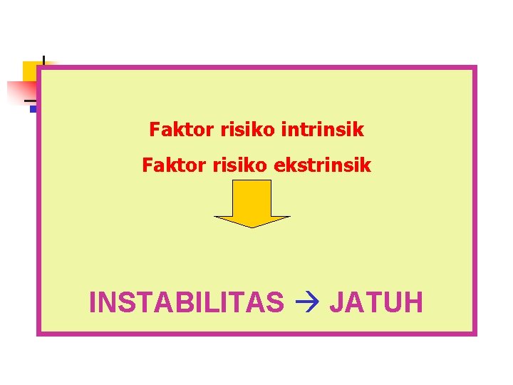 Faktor risiko intrinsik Faktor risiko ekstrinsik INSTABILITAS JATUH 