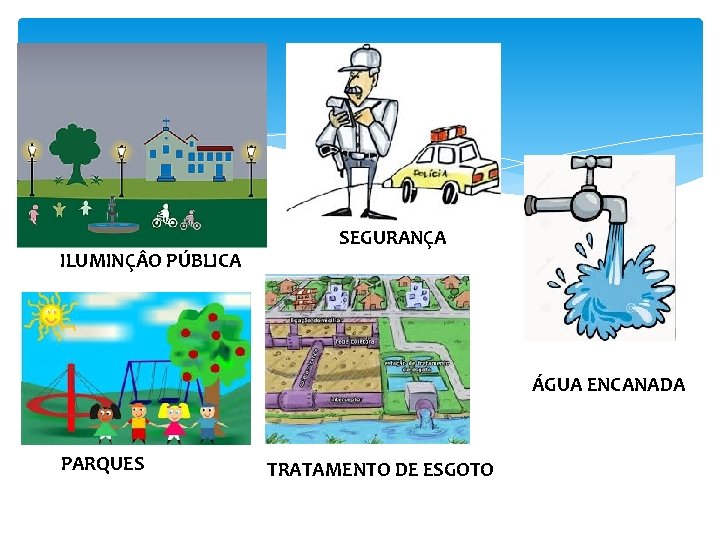 PARQUES ILUMINÇ O PÚBLICA SEGURANÇA ÁGUA ENCANADA PARQUES TRATAMENTO DE ESGOTO 