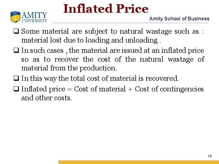 Inflated Price Amity School of Business q Some material are subject to natural wastage