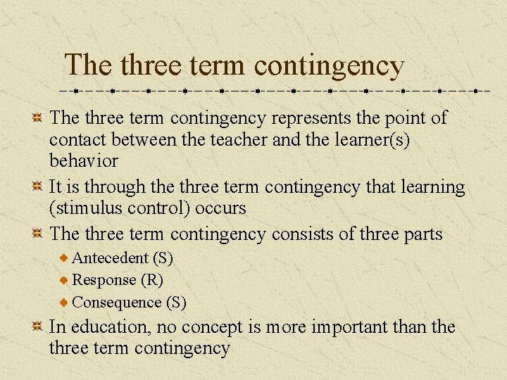 The three term contingency represents the point of contact between the teacher and the