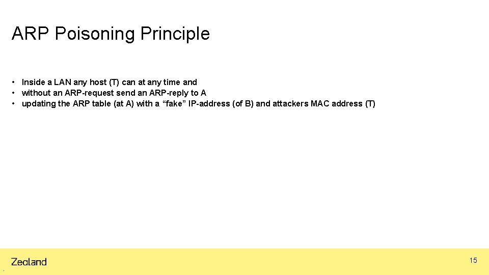 ARP Poisoning Principle • Inside a LAN any host (T) can at any time