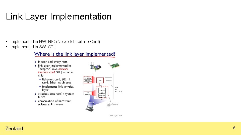 Link Layer Implementation • Implemented in HW: NIC (Network Interface Card) • Implemented in