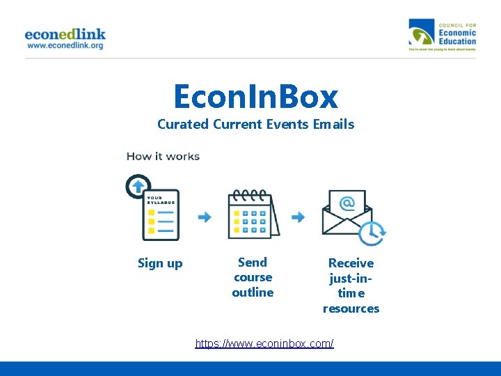 Econ. In. Box Curated Current Events Emails Sign up Send course outline Receive just-intime