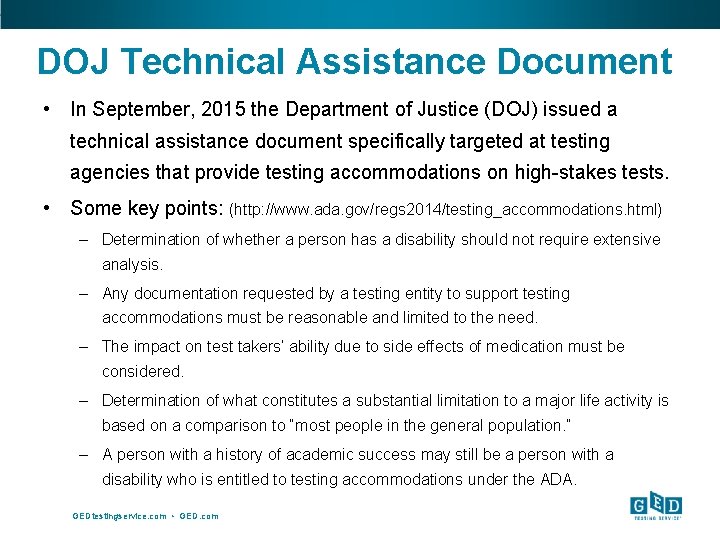 DOJ Technical Assistance Document • In September, 2015 the Department of Justice (DOJ) issued