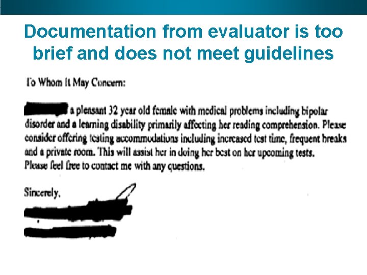 Documentation from evaluator is too brief and does not meet guidelines 20 GEDtestingservice. com