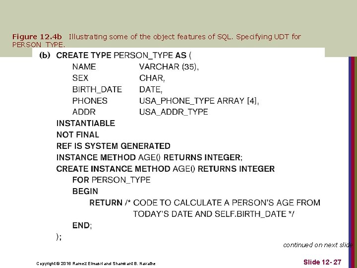 Figure 12. 4 b Illustrating some of the object features of SQL. Specifying UDT