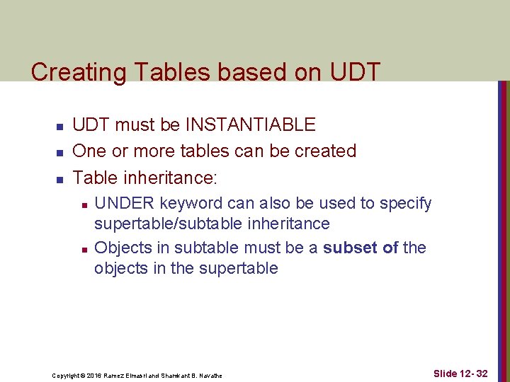 Creating Tables based on UDT n n n UDT must be INSTANTIABLE One or