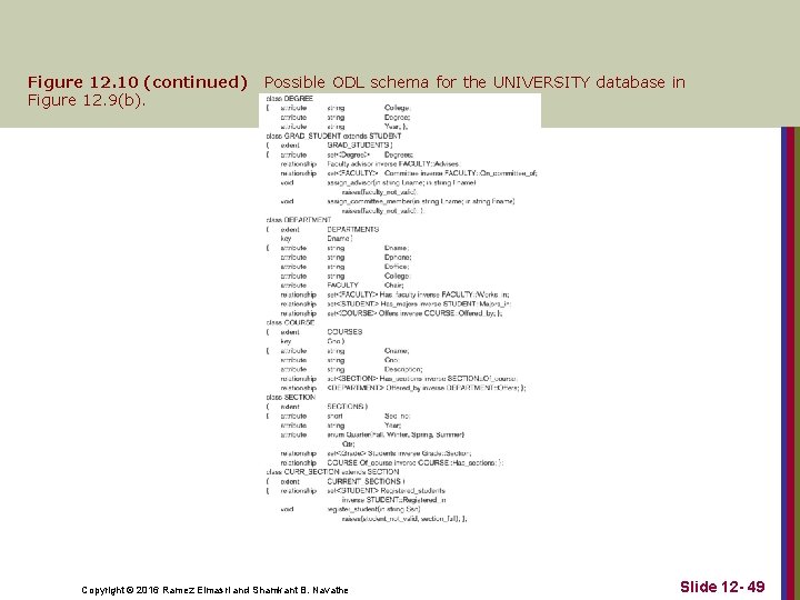 Figure 12. 10 (continued) Figure 12. 9(b). Possible ODL schema for the UNIVERSITY database