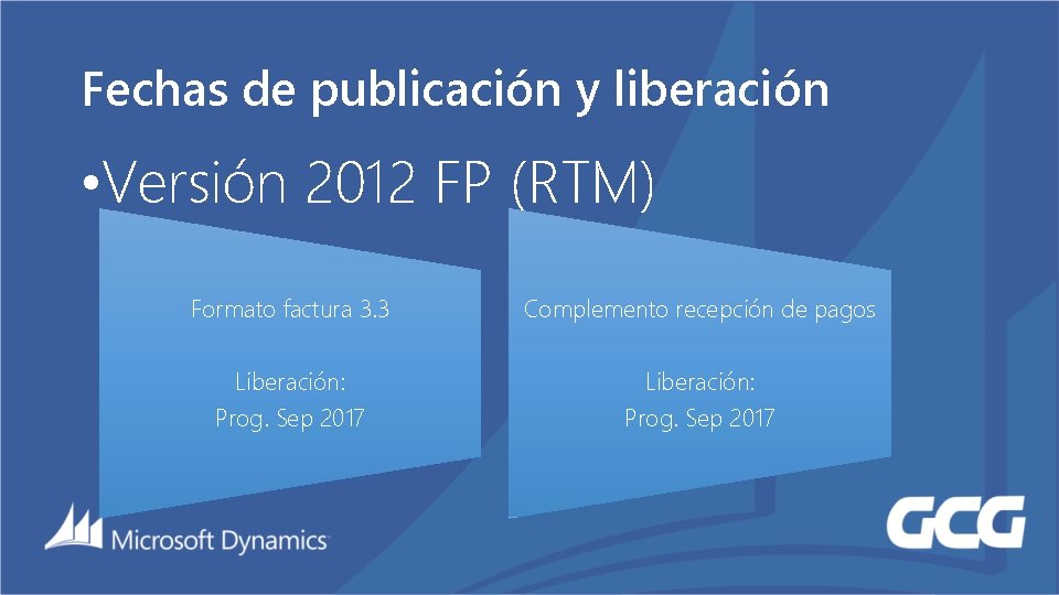 Fechas de publicación y liberación • Versión 2012 FP (RTM) Formato factura 3. 3